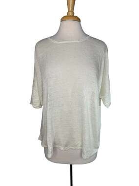 EILEEN FISHER 100% Linen Pale Green Knit Top Sz Large Womens Open Weave #S16RDI